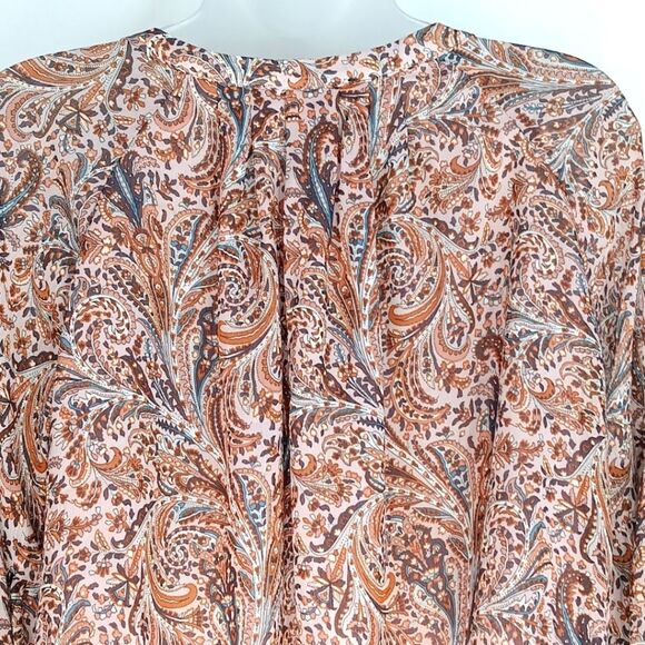 RACHEL ZOE Women’s Neutral Paisley Sheer Blouse Medium Boho Balloon Cropped - Picture 6 of 11